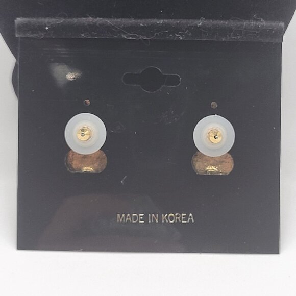 VTG Gold Tone Purple Jewel Tone Cabochon Earrings Oval Statement Heavy Korea - Picture 3 of 8